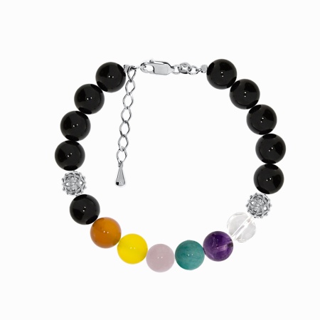 Купить браслет из серебра с аметистом, хрусталём, кварцем, амазонитами и агатами