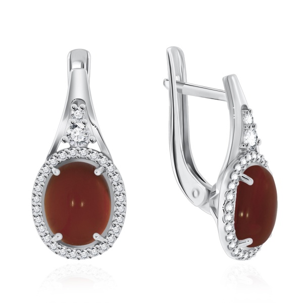 Серьги из серебра с агатами и фианитами со скидкой