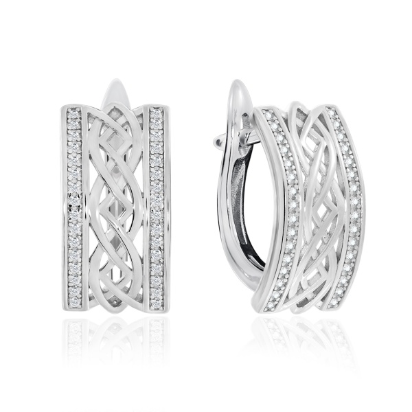 Серьги из серебра с фианитами со скидкой