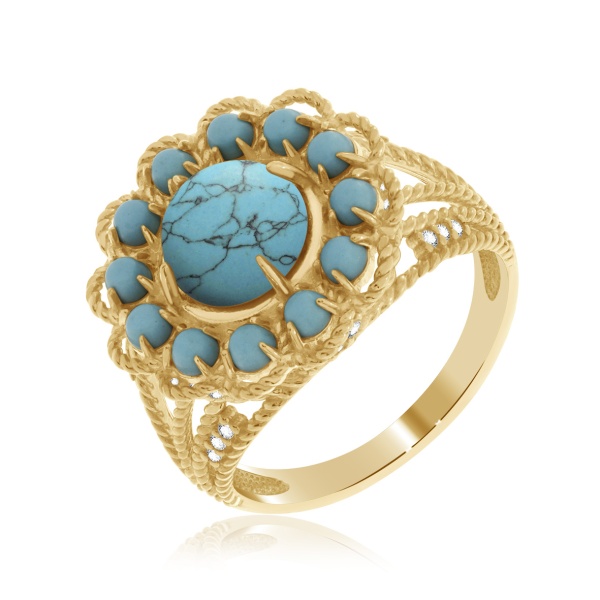 Кольцо из серебра с бирюзой и фианитами со скидкой