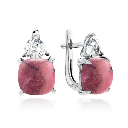 Серьги из серебра с родонитами и фианитами 2340450872-1 от KRASNOE, металл Серебро, вставка Родонит