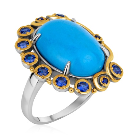 Купить кольцо из серебра с бирюзой и ситаллами в интернет-магазине KRASNOE