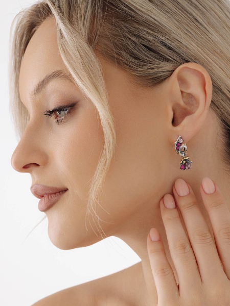 Серьги из серебра с ситаллами и фианитами в ювелирном интернет-магазине