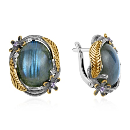 Серьги из серебра с лабрадоритами и фианитами 2317Л05330 от KRASNOE, металл Серебро, вставка Лабрадорит