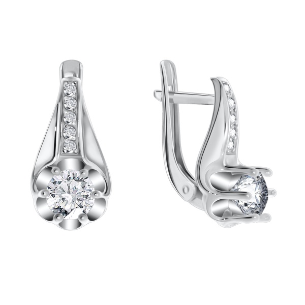 Серьги из серебра с фианитами 2340200072 от KRASNOE, металл Серебро, вставка Фианит