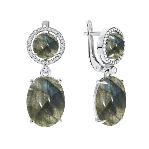 Серьги из серебра с лабрадоритами и фианитами 2340Л00513л от KRASNOE, металл Серебро, вставка Лабрадорит