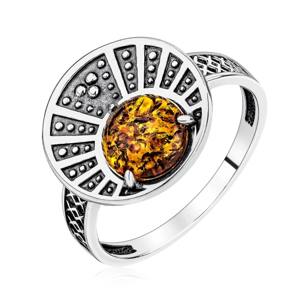 Кольцо из серебра с янтарём со скидкой