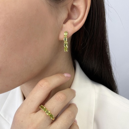 Серьги из серебра с хризолитами 2318131182 от KRASNOE, металл Серебро, вставка Хризолит