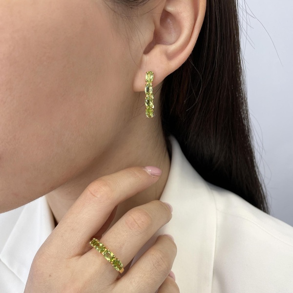 Серьги из серебра с хризолитами 2318131182 от KRASNOE, металл Серебро, вставка Хризолит