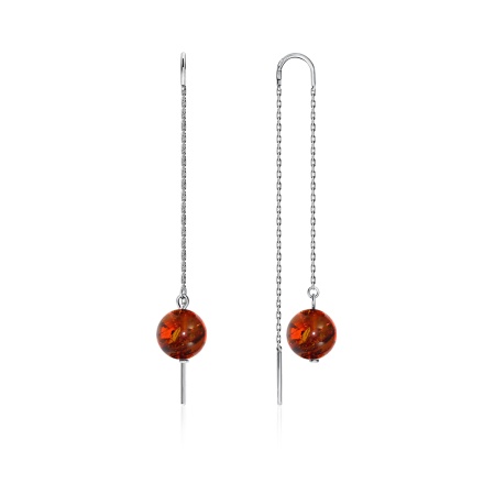 Серьги из серебра с янтарём 2340480711-2 от KRASNOE, металл Серебро, вставка Янтарь