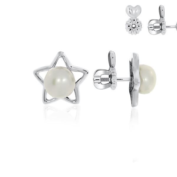 Пусеты из серебра с жемчугами и жемчугами