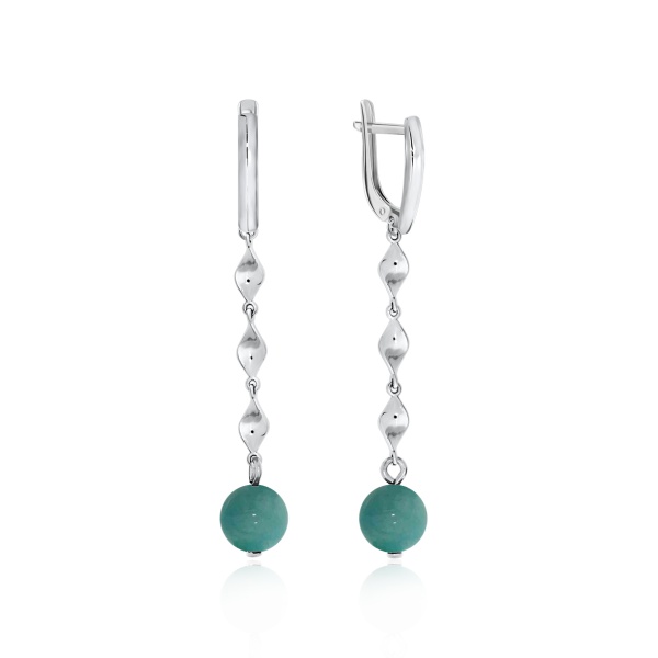 Серьги из серебра с амазонитами 2340371514 от KRASNOE, металл Серебро, вставка Амазонит