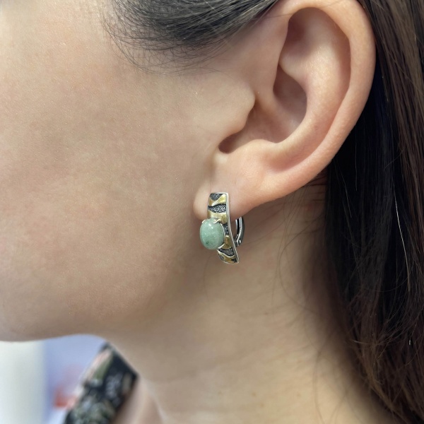 Серьги из серебра с авантюрином 2317361758-1-60 от KRASNOE, металл Серебро, вставка Авантюрин Натур.