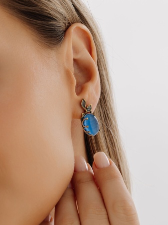 Серьги из серебра с имитацией кошачьего глаза