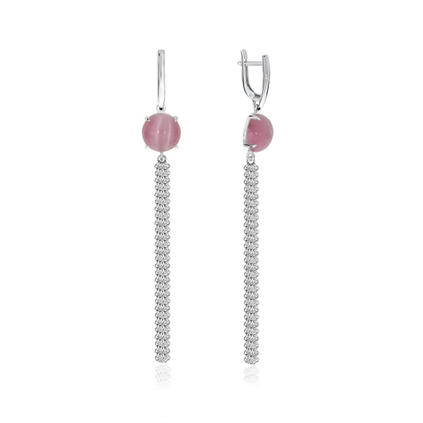 Серьги из серебра с имитацией кошачьего глаза