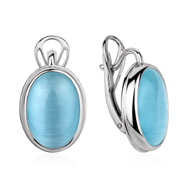 Серьги из серебра с кошачим глазом в ювелирном интернет-магазине