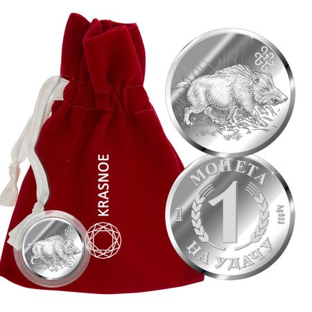 Серебряная монета с изображением Кабана. Символ года