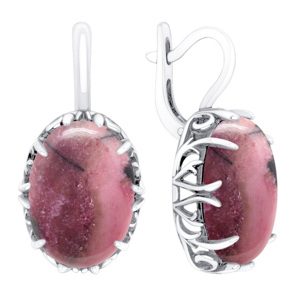 Серьги из серебра с родонитами