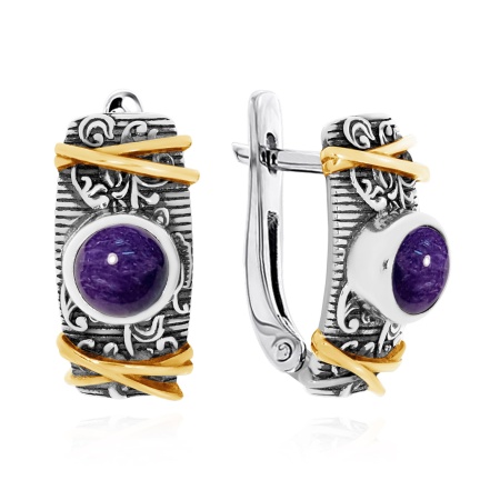 Серьги из серебра с чароитами