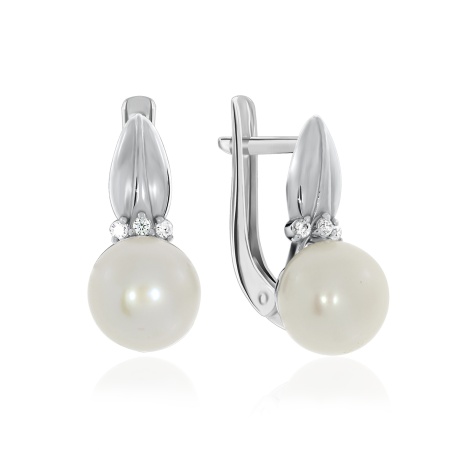 Серьги из серебра с жемчугами и фианитами