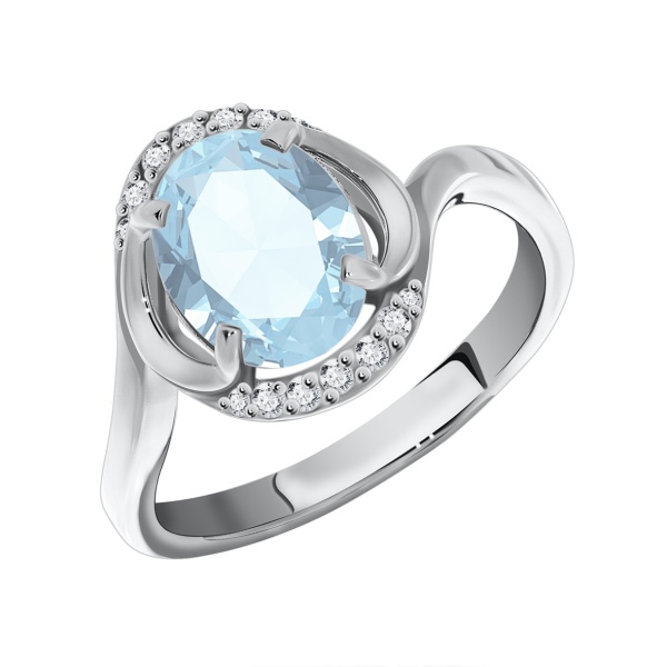 Кольцо из серебра с кварцем и фианитами со скидкой