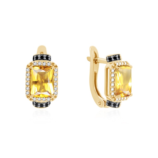 Серьги из серебра с цитринами, ситаллами и фианитами со скидкой