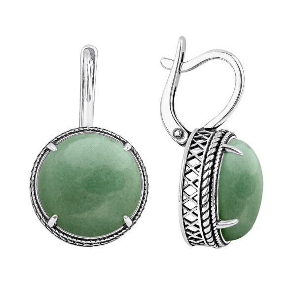 Серьги из серебра с авантюринами натур. 2310365179-1 от KRASNOE, металл Серебро, вставка Авантюрин Натур.