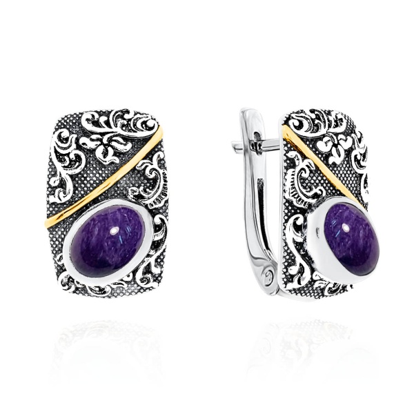 Серьги из серебра с чароитами