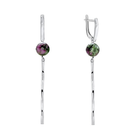 Серьги из серебра с рубин-цоизитами 2340590725 от KRASNOE, металл Серебро, вставка Цоизит