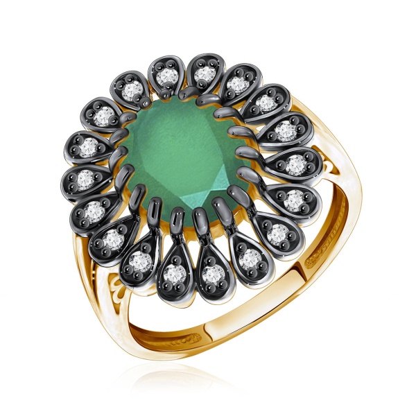 Кольцо из серебра с агатом и фианитами со скидкой