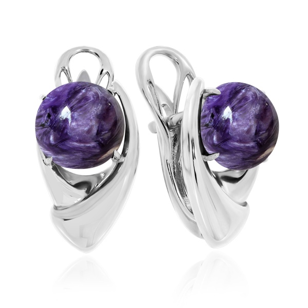 Серьги из серебра с чароитом