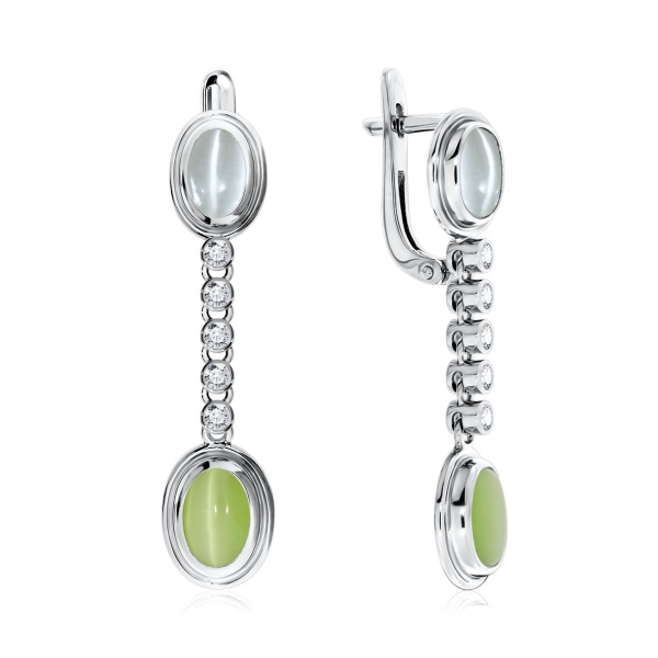 Серьги из серебра с кошачьим глазом со скидкой