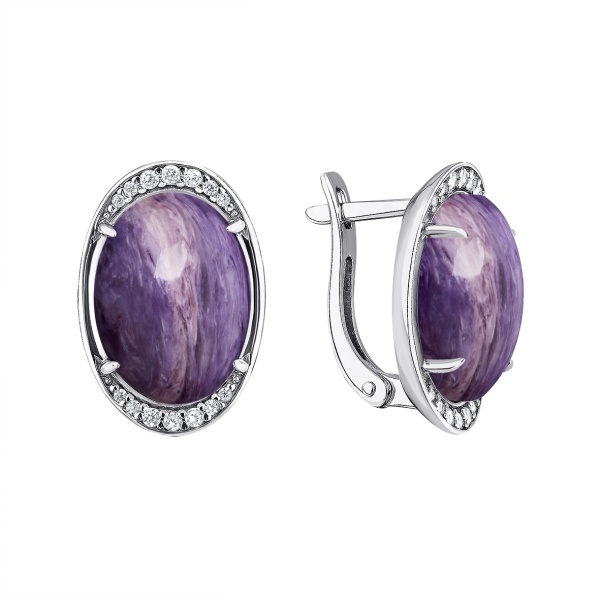 Серьги из серебра с чароитом