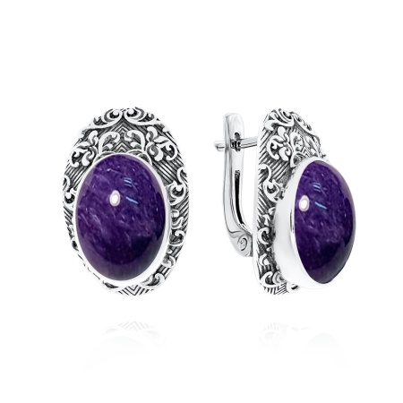 Серьги из серебра с чароитами 2310461371 от KRASNOE, металл Серебро, вставка Чароит