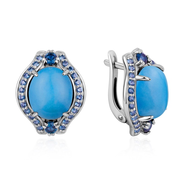 Серьги из серебра с бирюзой и ситаллами 2340Б26335л от KRASNOE, металл Серебро, вставка Бирюза