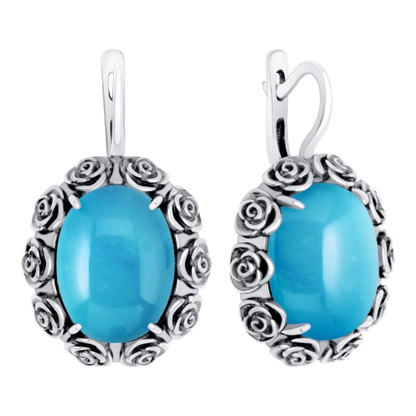 Серьги из серебра с агатом 2310315718 от KRASNOE, металл Серебро, вставка Бирюза i