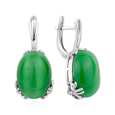 Серьги из серебра с кошачим глазом