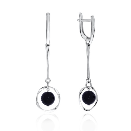 Серьги из серебра с ониксами 2340430778 от KRASNOE, металл Серебро, вставка Оникс