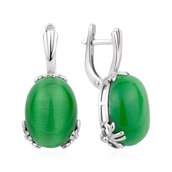 Серьги из серебра с кошачим глазом