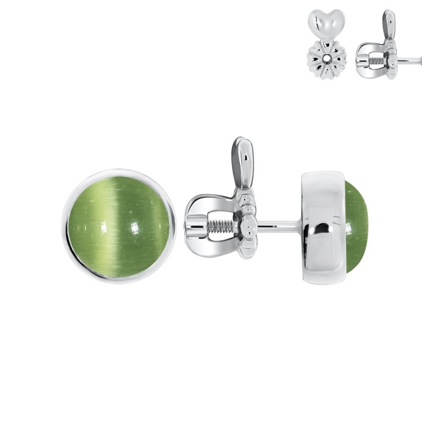 Пусеты из серебра с кошачий глазами