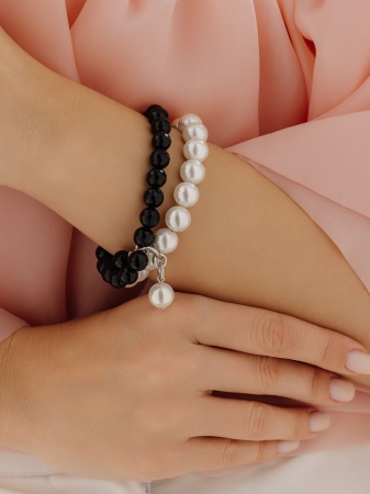 Купить браслет из серебра с жемчугами и агатами