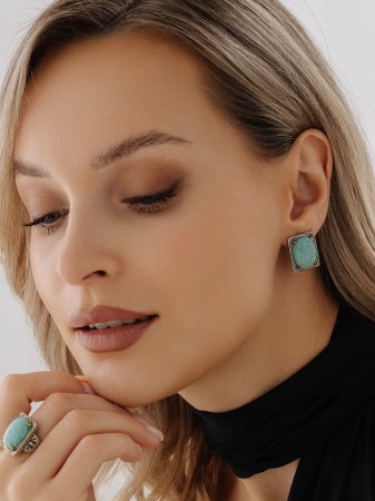 Серьги из серебра  2317375797 от KRASNOE, металл Серебро, вставка Амазонит