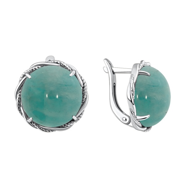 Серьги из серебра с амазонитами 2340375042 от KRASNOE, металл Серебро, вставка Амазонит