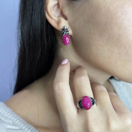 Серьги из серебра с агатами и фианитами