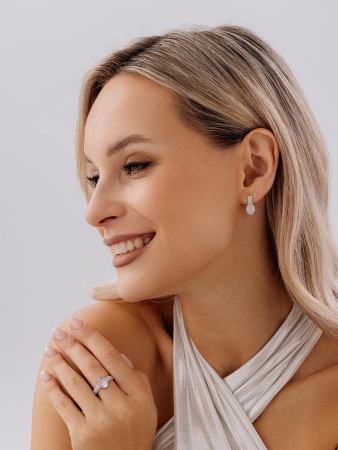 Серьги из серебра с кварцем и фианитами