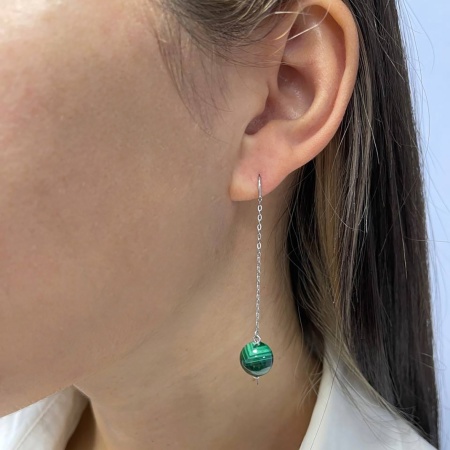 Серьги из серебра с малахитами 2340380710-3 от KRASNOE, металл Серебро, вставка Малахит