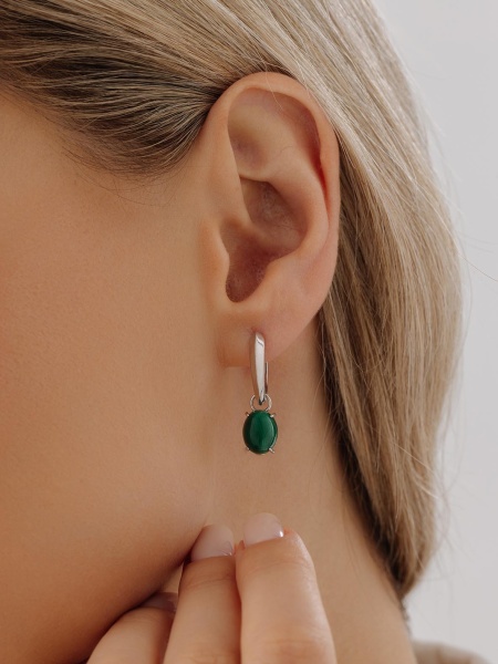 Серьги из серебра с малахитами 2340380901 от KRASNOE, металл Серебро, вставка Малахит