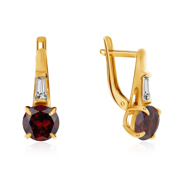 Серьги из серебра с фианитами и гранатами 2320150284 от KRASNOE, металл Серебро, вставка Гранат