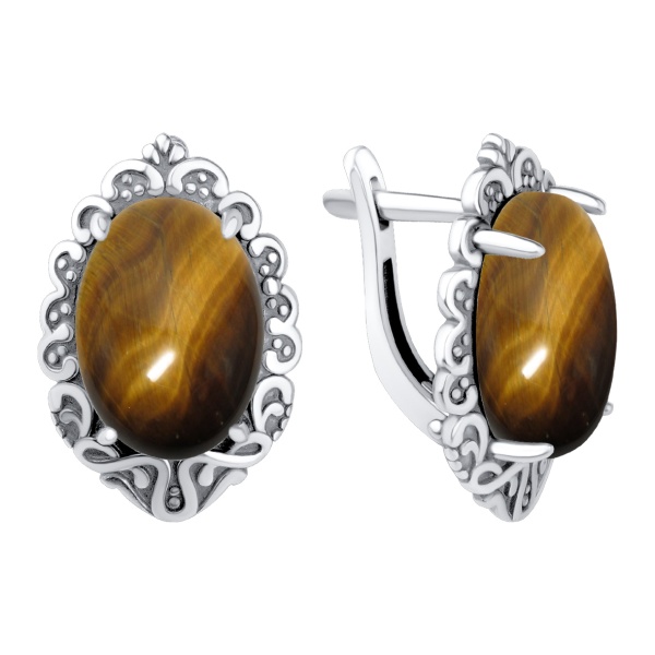 Серьги из серебра с тигровым глазом