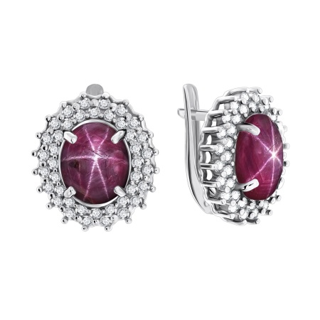 Серьги из серебра с рубинами звездчатыми и фианитами